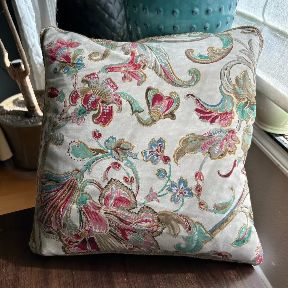 Corded Accent Pillow made w Ralph Lauren Antigua Floral Cotton Fabric